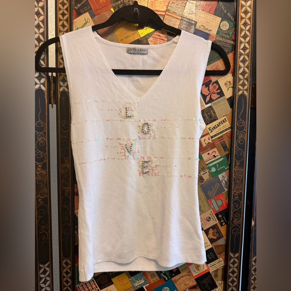 Silver White Sequin Love Tank Top